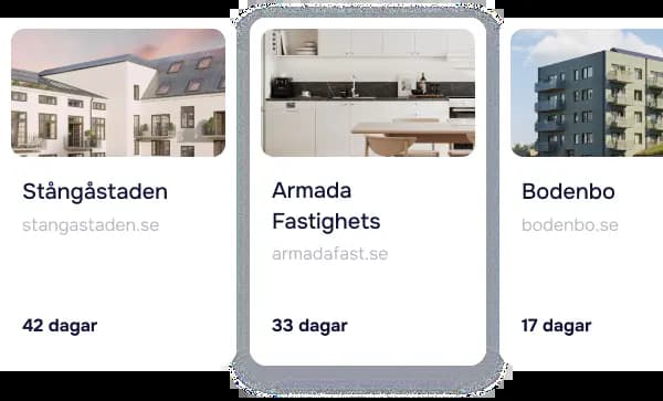 Exempel på externa bostadsköer samlade i HomeQ Samla, såsom Stångåstaden, Armada Fastigheter.